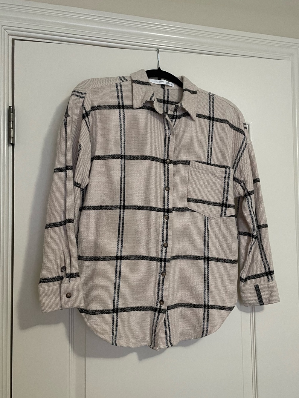 Altar’d State Shacket Tan and Black Plaid Shirt